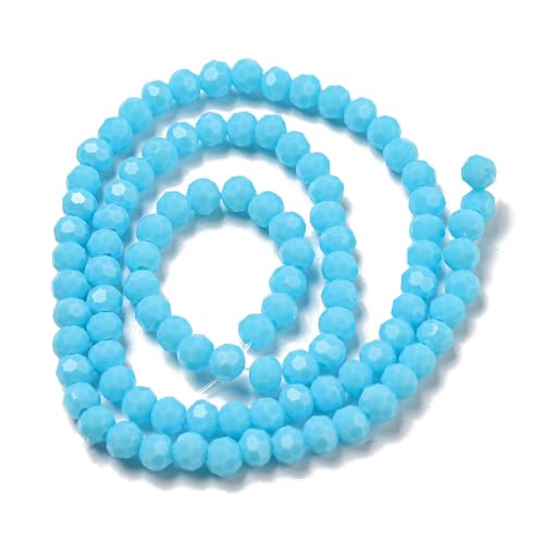 Perlin Czech Bohemian Crystal Glass Beads Faceted Round 4mm 90 Pieces Loose Spacer 1 Strand Beads for DIY Jewelry Earrings Necklace Bracelet Making (Blue Opaque) - color: Blue opaque
