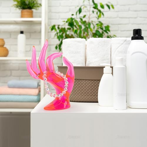 AUEAR, 1 Pack Hand Form Jewelry Display Holder OK Shape Stand Support for Bracelet Ring Watch Key Home Organization Pink