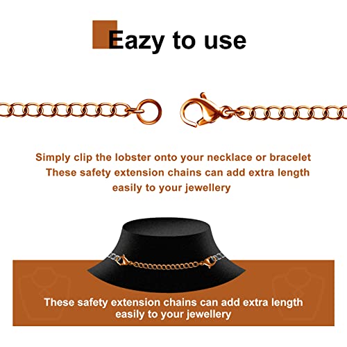 Necklace Extenders, 10Pcs Stainless Steel Rose Gold Necklace Bracelet Anklet Extension Chains with Lobster Clasps and Closures for Jewelry Making - color: Rose Gold