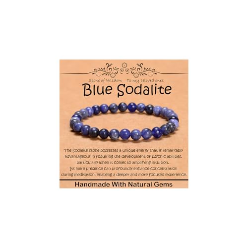 Natural Healing Gemstone Bracelet Handmade Yoga Stretch Elastic Bracelet Stress Relief Crystal Jewelry for Men and Women - color: Blue Sodalite (Wisdom), size: 6mm