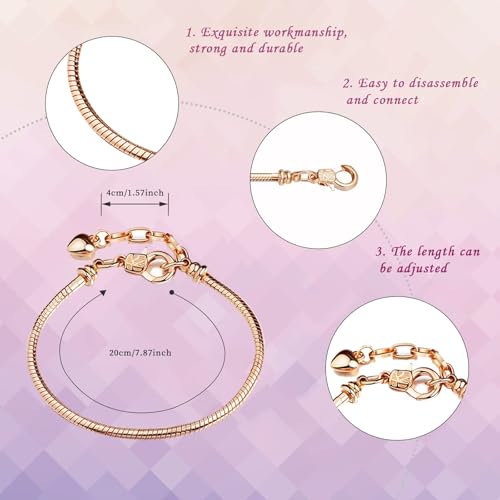 Bracelet Chains for Jewelry Making, 15 PCS Stainless Steel Snake Chain Bracelets,DIY Jewelry Making, Unisex Charm Bracelet Craft Supplies for Women Men.