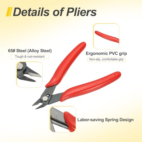 HARFINGTON 5" Flush Cut Pliers Small Precision Wire Cutter Side Cutter Diagonal Cutting Pliers for Jewelry Model Electronic 3D Print, Red - color: Red