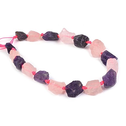 Natural Rose Quartz & Amethyst Crystal Nugget Raw Graduated Beads Strand 2mm Hole Drilled - color: Rose Quartz & Amethyst