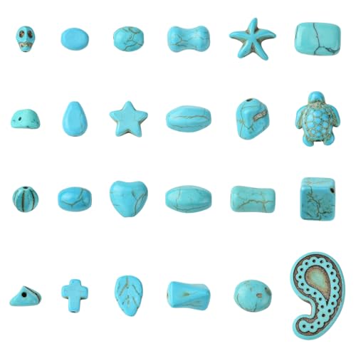 120 pcs 24 Styles Synthetic Turquoise Theme Beads Heart Star Cross Turtle Starfish Spacer Beads for DIY Jewelry Necklace Bracelet Earring Keychain Craft Decor - color: Synthetic Turquoise Beads-120 pcs
