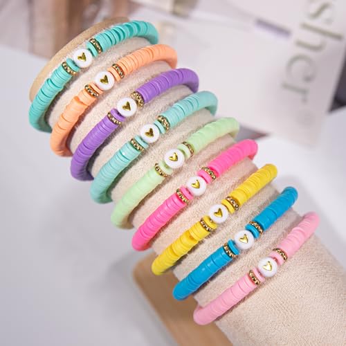 JIASHUYEYE Preppy Bracelets for Teen Girls - Stackable Boho Surfer Friendship Bracelets Set for Little Girls & Women - style: 9Pcs - Hearts A