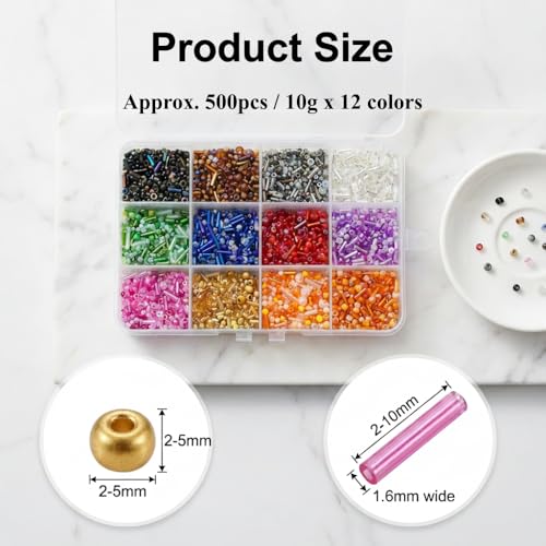 Jabrand 12 Colors Seed Beads and Bugle Beads Kit, 120g/6000pcs Mixed Craft Glass Beads for Bracelets Jewelry Making Clothing DIY
