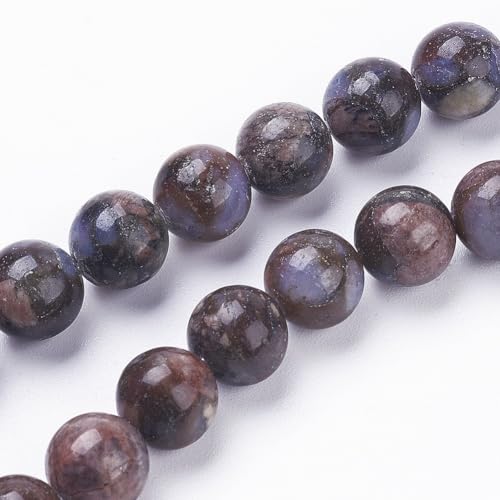 45Pcs Natural Glaucophane Beads 8mm Round Natural Gemstone Beads Smooth Loose Spacer Bead for DIY Craft Bracelet Necklace Earrings Jewelry Making Supplies - color: Natural Glaucophane, Saddle Brown