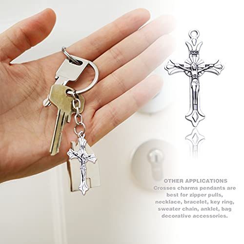 BronaGrand 50pcs Alloy Cross Charms Pendants Jewelry Rosary Cross Charms for DIY Bracelet Necklace Jewelry Making Findings,37×22mm - color: Silver