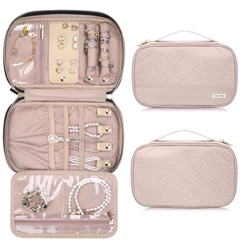 Jewelry Travel Case Organizer for Necklaces, Earrings, Rings, Bracelet, Watch, Soft Sided, Pink - color: Pink