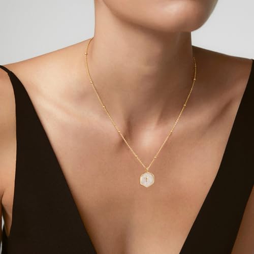 Mothers Day Gifts for Mom Cross Necklace for Women Dainty 14K Gold Plated Cross Coin Necklace Simple Round Disc Pendant Minimalist Cute Charm Everyday Religious Jewelry Gifts - style: bead chain