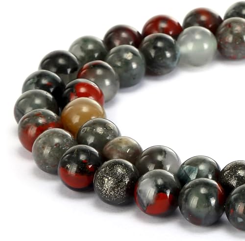 HAAMIIQII 45pcs 8mm Natural African Bloodstone Beads Round Loose Gemstone Beads for Jewelry Making Strand 15 Inch - color: African Bloodstone, size: 8mm 45pcs