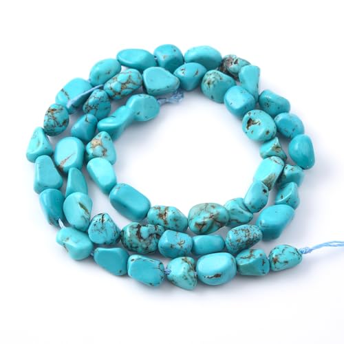 Green Turquoise Pebble Nugget Oval Free Tumbled Stone 6-8mm Natural Gemstone Loose Beads Approx 15.5 inch for DIY Jewelry Making - color: Green Turquoise