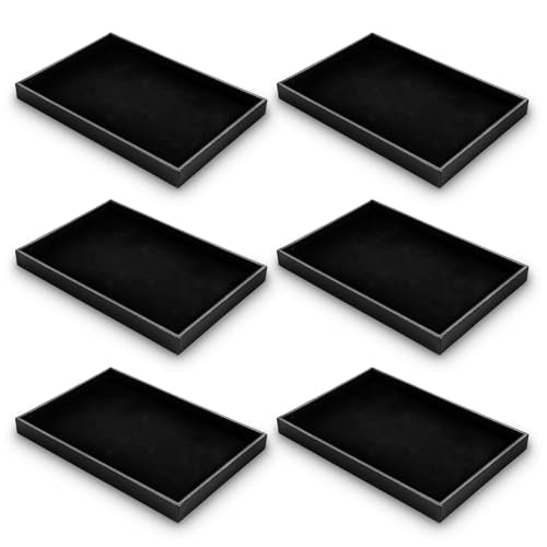 Kifmurase 6 Pack Velvet Jewelry Trays for Drawers, Black Jewelrys Display Tray Stackable Jewelry Organizer Trays Bracelet Ring Earring Necklace Organizer Empty Plate for Drawers Countertop