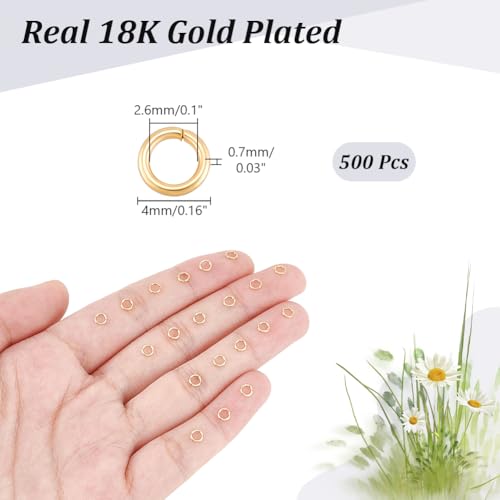 NBEADS About 500pcs 4mm Gold Jump Rings, Open Jump Rings 304 Stainless Steel Split Rings Real 18K Gold Plated Connector Rings for Jewelry Making Necklaces Bracelet Earrings Keychain