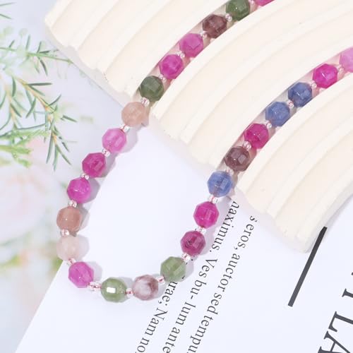 8mm Faceted Natural Tourmaline Stone Loose Round Semi Gemstone Beads for Bracelet Necklace Jewelry DIY Making - color: Tourmaline-1