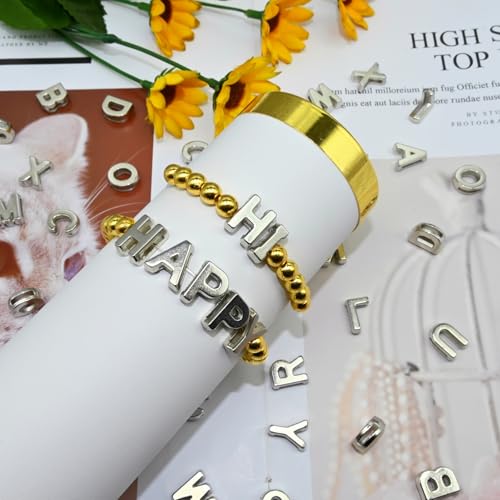 Looconi 400pcs Silver Letter Beads Pendant,A-Z,3D Loose Beads,Plastic Initial Charms for Jewelry Making,Key Chains,Crafts - color: PendantSilver
