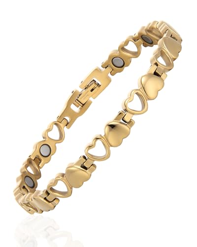 BioMag Magnetic Bracelet for Women, Titanium Steel Wristband Brazaletes for Pain Relief Solid Pure Copper Jewelry Gift with Adjustable Tool - color: Gold