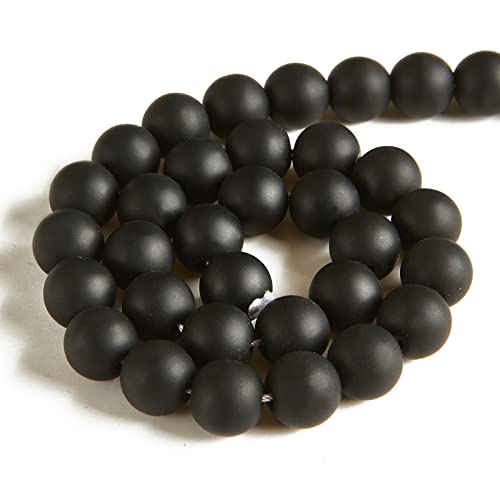 45pcs 8mm Matte Black Beads Natural Gemstone Beads Round Loose Beads for Jewelry Making - color: Matte Black, size: 8mm