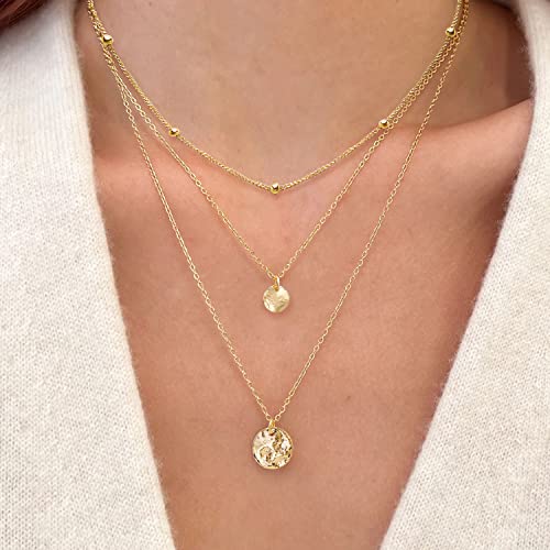 Aisansty Dainty Layered Choker Necklaces Handmade Coin Tube Star Pearl Pendant Multilayer Adjustable Layering Chain Gold Plated Necklaces Set for Women - color: Gold, style: Gold-Twist Disc