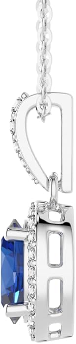 MSBLUE 1.69ct Vintage Style Oval Created Sapphire Halo Pendant Necklace, Sterling Silver with 14K White Gold Vermeil, Rhodium Finish, Valentines Day Gifts for Her