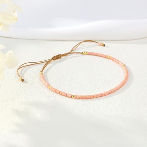 KELITCH Adjustable turquoise bead bracelet single color knitting friendship bracelet fashion jewelry daily wear gift (28 color selection) - color: Pink 04G