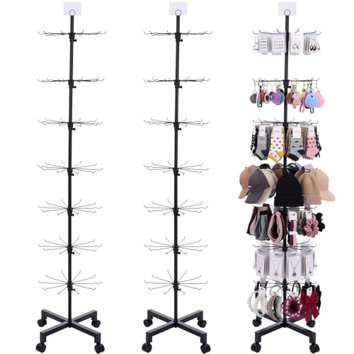 Ripeng 2 Pcs 7-Tier Rotating Retail Display Stand Display Rack for Earring Keychains Jewelry Vendor Events and Stores Movable Adjustable Shop Spinner Black Ornament Holder - color: Black, size: 7 Tier