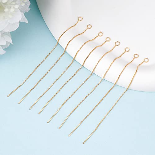 Beebeecraft 1 Box 10Pcs 18K Gold Plated Ear Threads Dangle Bar Through Threaded Long Chain Earrings Pierced Dangling Drop Stud Earrings with Loop 3.34inch - color: Golden, size: 87mm