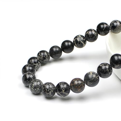 MJDCB 6mm Black Imperial Jasper Gemstone Beads Round Loose Stone Bead for Jewelry Making Bracelets Necklaces - color: Black Imperial Jasper, size: 6mm