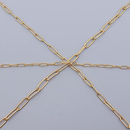 THREENEST 32.8-Feet Width 2.5mm Stainless Steel Paperclip Chains, 18K Real Gold Plated, Soldered Cable Long Craft Chain for Necklace Bracelet Earring Jewelry Making (2200-GOLD-10M) - color: Gold, size: Width 2.5mm-32.8 Feet