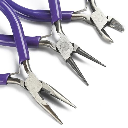 Pliers for Jewelry Making, Jewelry Pliers Set Includes Needle Nose Pliers, Round Nose Plier and Wire Cutters, Jewelry Making Tools for Jewelry Repair, Wire Wrapping, Beading and Crafts - color: Bluish Violet