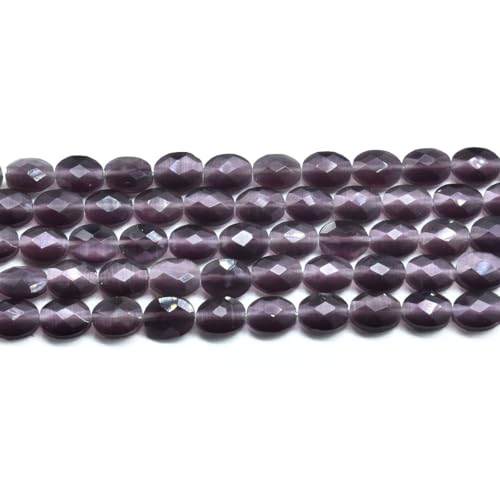 39pcs 8x10mm Dark Purple Cat's Eye Flat Faceted Oval Stone Loose Gemstone Beads Semi-Precious Craft Supplies for DIY Jewelry Making - color: Faceted Oval Dark Purple