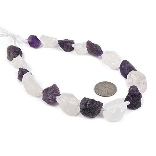 Natural Clear Quartz & Amethyst Crystal Nugget Raw Graduated Beads Strand 2mm Hole Drilled - color: White Quartz & Amethyst