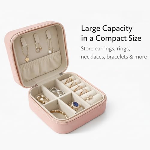 Jewelry Box for Women Girls, Small Travel Jewelry Organizer, Mini Portable Jewelry Storage Case as Small Gifts for Women, Pink