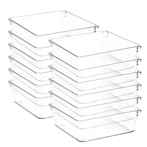 12 Pack Drawer Organizer - 6" X 6" Clear Acrylic Storage Bins with Non-Slip Pads, Versatile Desk Tray for Makeup, Jewelry, Kitchen, Bathroom, and Office Organization - size: 6"X 6"