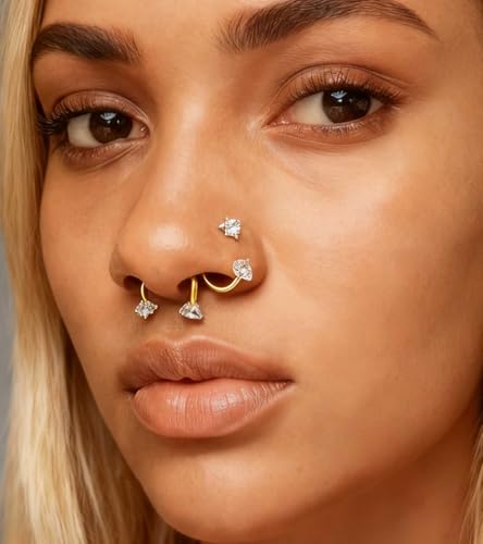 QWALIT Piercing Taper Threadless Insertion Tool - Titanium Labret Pin 16g, 18g, 20g - color: 32- tool + horseshoe ring 18g -gold