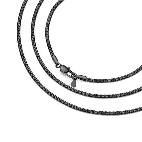 Bestyle 18K Gold Plated/Silver/Black Chain for Men, Hypoallergenic 2/4/6/8mm Stainless Steel Flat Link Chain Necklace for Men & Women Hip Hop Jewelry, 14-30" - color: 2mm-Black, size: 26 Inch