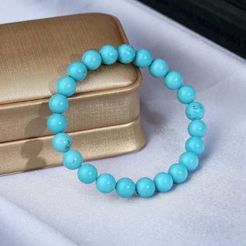 MAIBAOTA Healing Crystal Bracelet for Women Men, 8/4 mm Natural Stone Beaded Bracelets, Jewelry Birthday Gifts, Round Gemstones Stretch Bracelets - color: Green-Turquoise, size: 8 mm