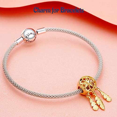 S925 Bead Dangle Charms for Bracelets Necklaces, Compatible with Pandora - style: Gold Dreamcatcher Charm