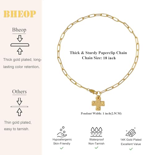 Bheop Chunky Cross Necklace for Women Trendy 14K Gold Silver Layered Statement Cross Pendant Charm Necklace Waterproof Paperclip Herringbone Snake Choker Chain Christian Jewelry Set Gift Non Tarnish - style: GD-Cross Necklace(1 inch Pendant)