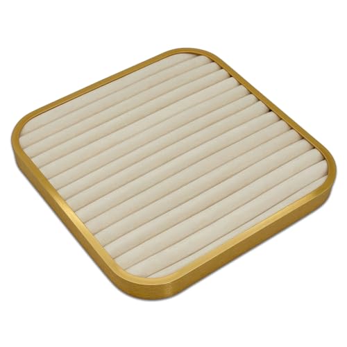 TheDisplayGuys - Aluminum Jewelry Organizer Display Tray - Faux Suede Insert - 14 Ring Holder Rows - Gold/Beige - color: Beige Suede, size: Jewelry Rows - 14, style: Aluminum - Gold