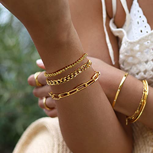 Waterproof Gold Chain Bracelet For Women Non Tarnish,14K Gold Plated Link Dainty Bracelets Stake Layered Bracelet Set Hypoallergen Gold Jewelry - color: Style-6