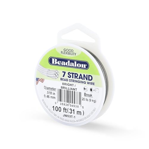 Beadalon 7 Strand Stainless Steel Bead Stringing Wire, 0.018 in / 0.46 mm, Bright, 100 ft / 31 m