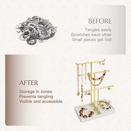 Jewelry Stand Holder Organizer, 3 Tier Bracelet Holder Display with Detachable Velvet Tray, Elegant Jewlery Tower for Display Bracelet, Necklace, Earrings, Rings (Beige) - color: Beige