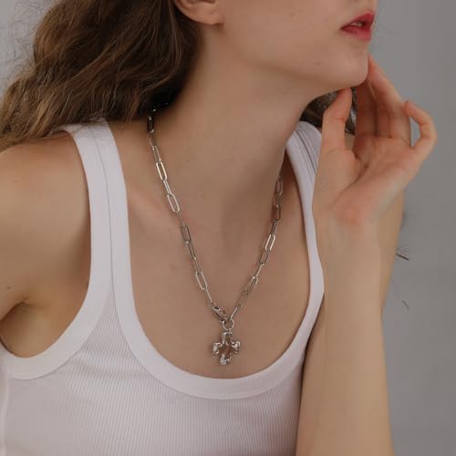 Bheop Chunky Cross Necklace for Women Trendy 14K Gold Silver Layered Statement Cross Pendant Charm Necklace Waterproof Paperclip Herringbone Snake Choker Chain Christian Jewelry Set Gift Non Tarnish - style: SL-Cross Necklace(1 inch Pendant)