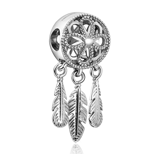 S925 Bead Dangle Charms for Bracelets Necklaces, Compatible with Pandora - style: Dreamcathcer Charm Silver