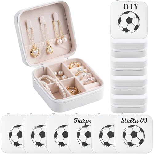 12-Pack Soccer Portable Jewelry Box for Team Travel White Sport Jewelry Case Bulk Gifts for Soccer Team Athletes & Sports Enthusiasts Christmas Events & Milestones - style: Square Soccer