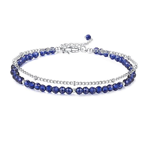 Peridot Stand Silver Gold Bracelets, Handmade Birthstone Stack Bracelet Crystal Gemstones Bead Chain Gift for Women, 8" - color: Silver-09-Blue Spinel