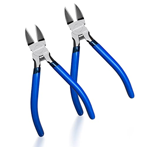 Wire Cutters 2 Pack KAIHAOWIN 6 Inch Wire Cutters Set Spring Loaded Wire Snips Diagonal Cutting Pliers Dikes Precision Wire Clippers Small Flush Cutter for Cutting Wires,Electronics,Cables,Jewelry,DIY - size: ef of 2 pk