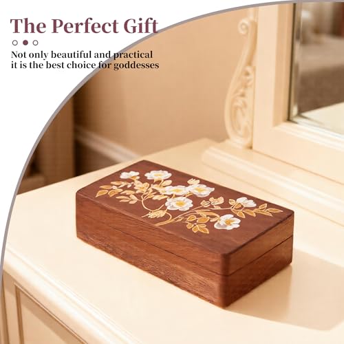 Travel Jewelry Case Small Wood Jewelry Organizer Jewelry Box for Women (Nut-Brown Print) - color: Nut-Brown Print