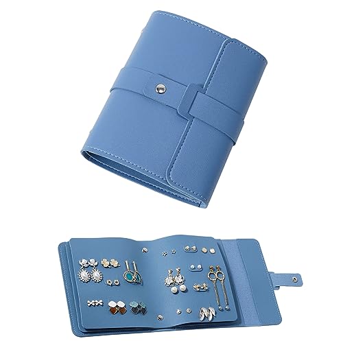 LAKE OF FIRE Earring Holder Organizer with Foldable Book Design Jewelry Book Organizer, Portable Pu Leather Travel Earring Case(Blue) - color: Blue